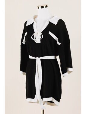 Sz XS Sabo Oversized Black & White Collar V Neck Sammi Playsuit Romper NWT